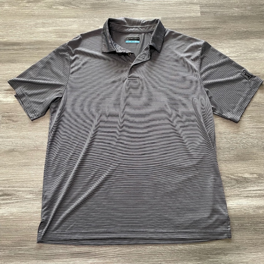 PGA Tour Gray and White Striped Polo Performance Lightweight Golf Shirt Mens L